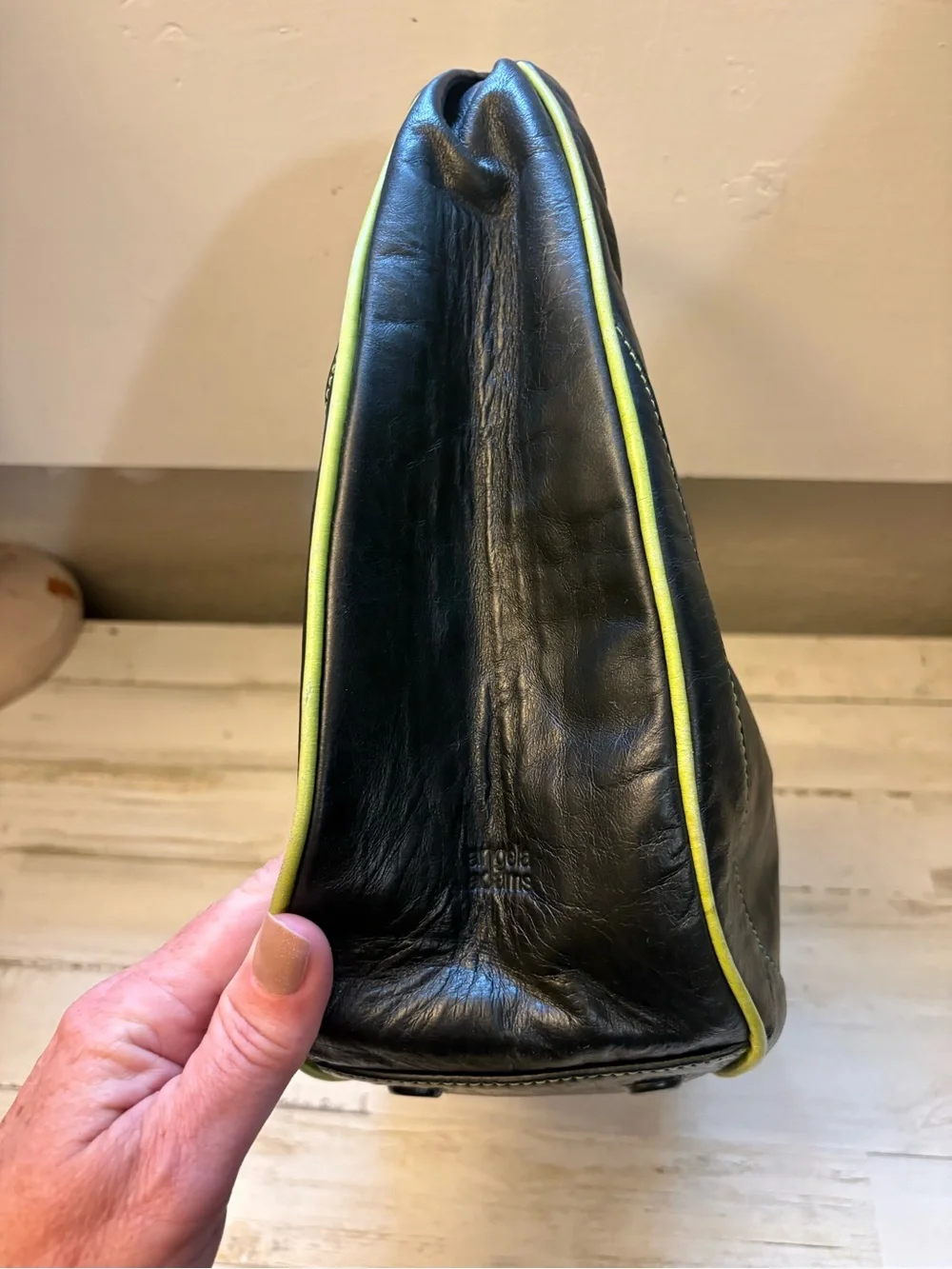 Black Leather Mini Hobo Bag with Lime Accent Angela Adam’s Y2K - Picture 4 of 8